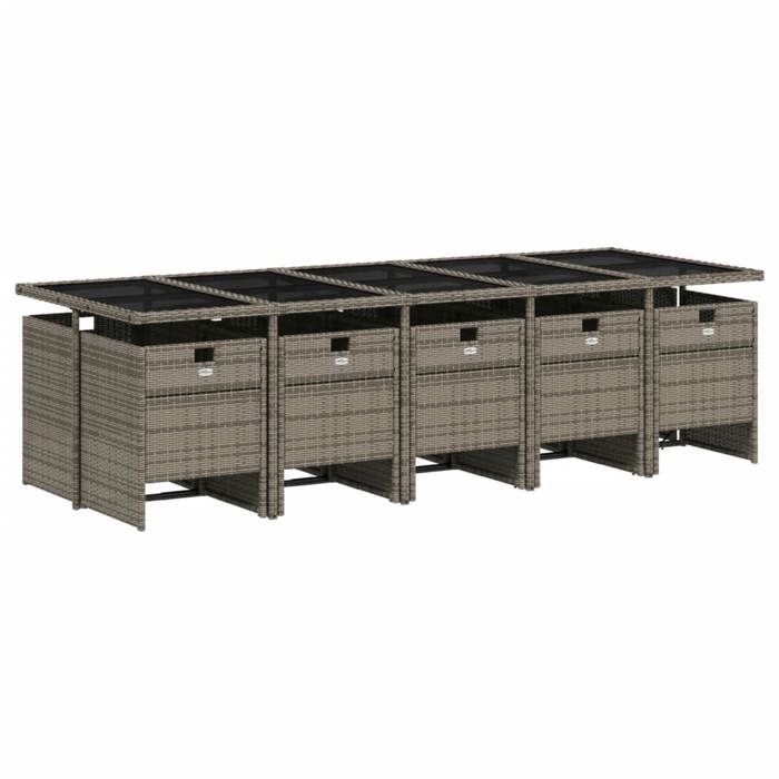 VidaXL 11pcs Garden Dining Set with Grey Cushions Poly Rattan 3210572