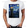 ClassicVintage Men T Shirt Vincent Van Gogh The Starry Night with Middle Earth Sauron Tower Printed Woman Tshirt Streetwear