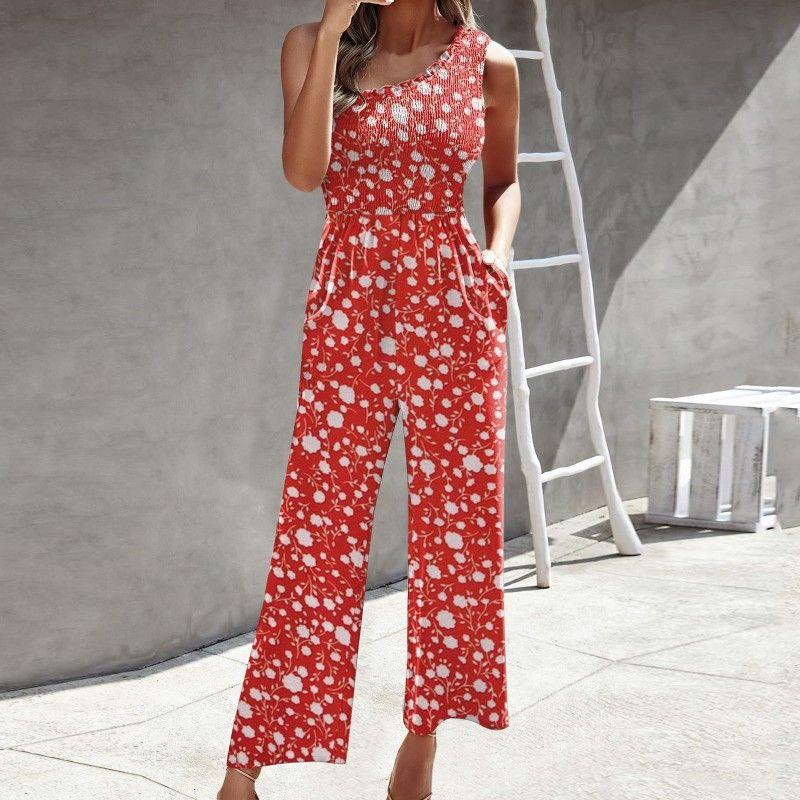 

One Shoulder Printed Jumpsuit Fashion Jumpsuit Fashion Sexy Print Loose Pants YC0920-Safflower L