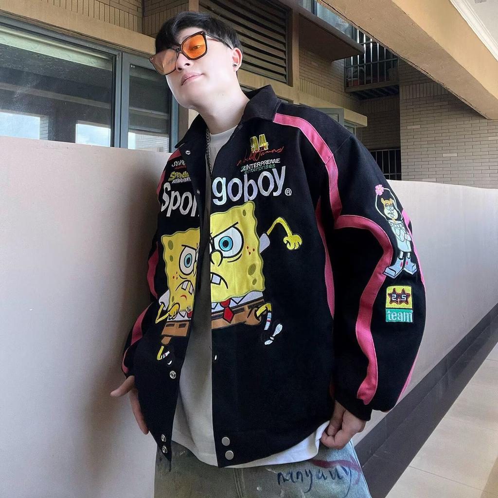 מעיל היפ הופ צבעוני בסגנון רחוב ספוג בוב לגברים - קז'ואל, גזרה רפויה