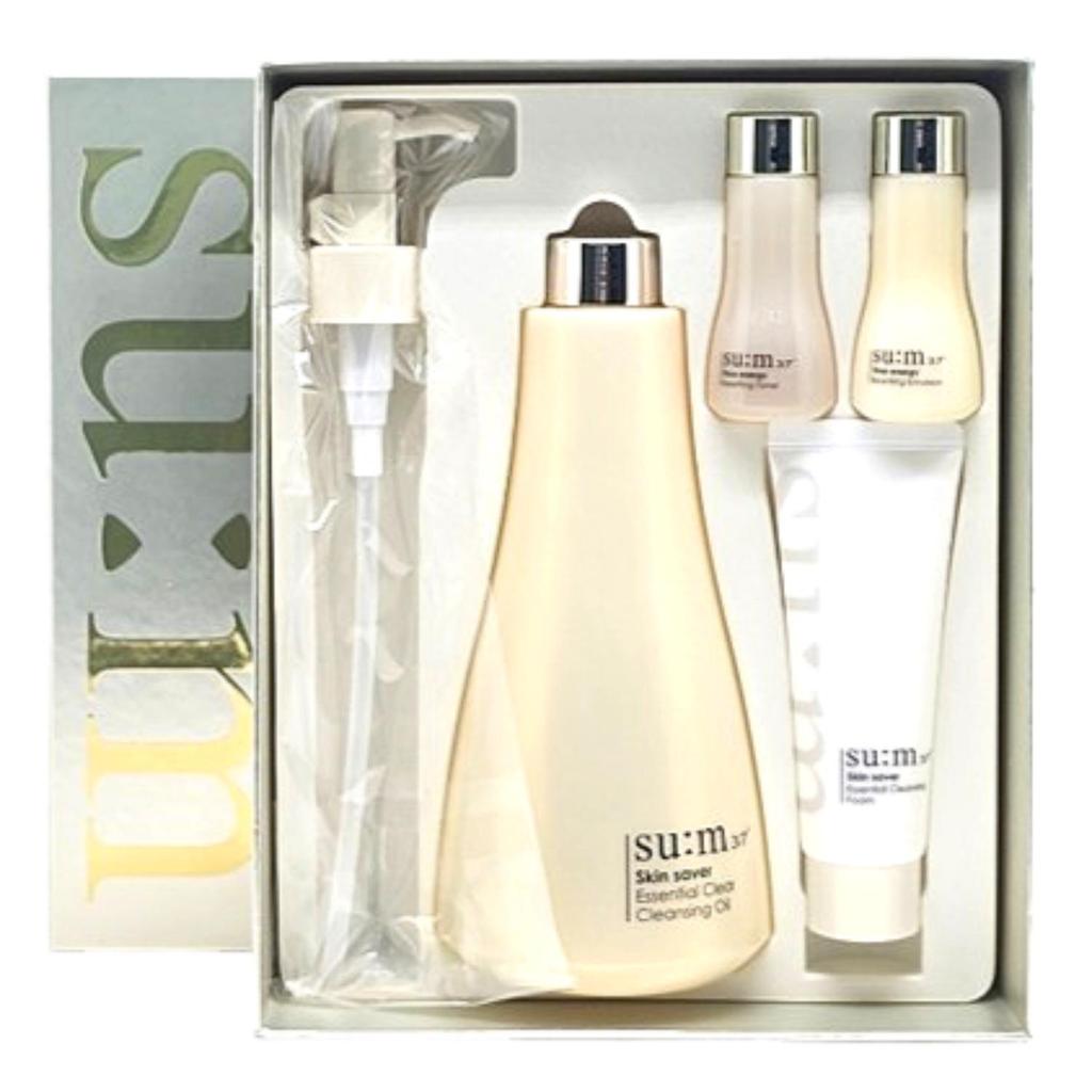 SU:M37 Skin Saver Essential Clear Cleansing Oil Zestaw Specjalny | Koreański Fermentowany Olejek do Głębokiego Oczyszczania z Prezentami