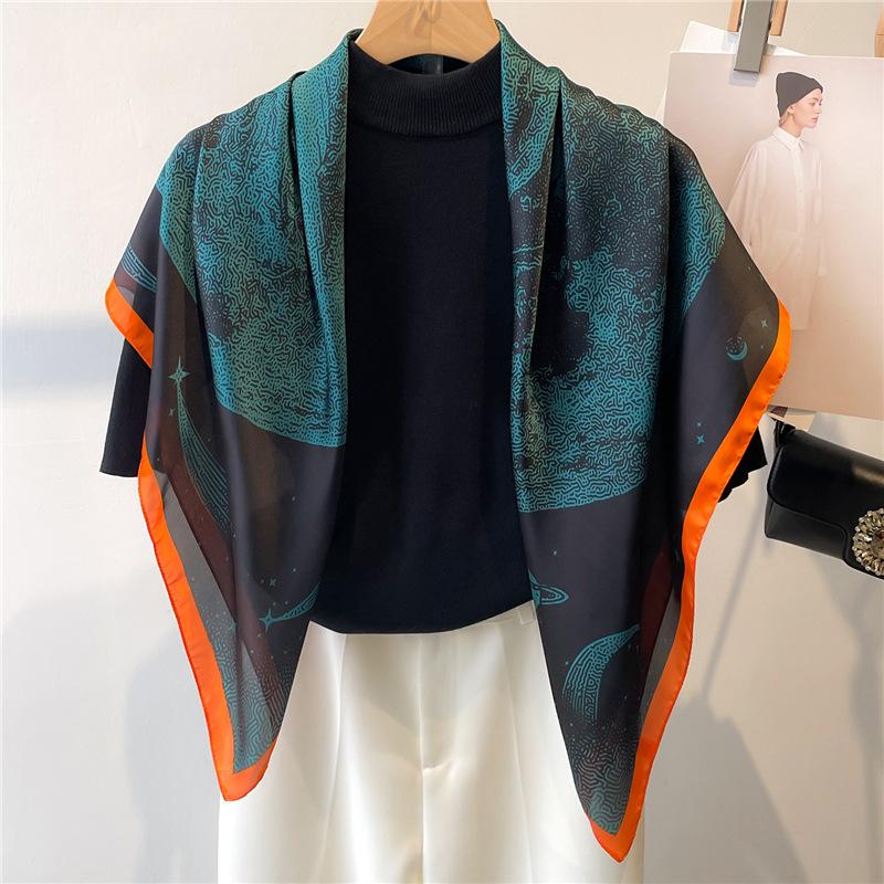 Pattern Temperament Printed Scarf Female Imitation Silk Square Scarf 91cm Travel Sunscreen Decorative Shawl Autumn and Winter Scarf Headscarf