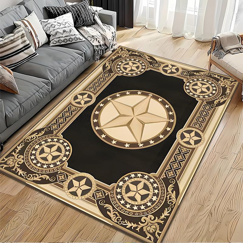Vintage Star Emblem Pattern Carpet Design - Non-slip Rug Suitable for Living Room and Bedroom Sofas.