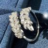 Huitan Leaf Shaped Women Opening Rings Inlaid Shining Cubic Zirconia Trendy Party Engagement Accessories Daily Versatile Jewelry
