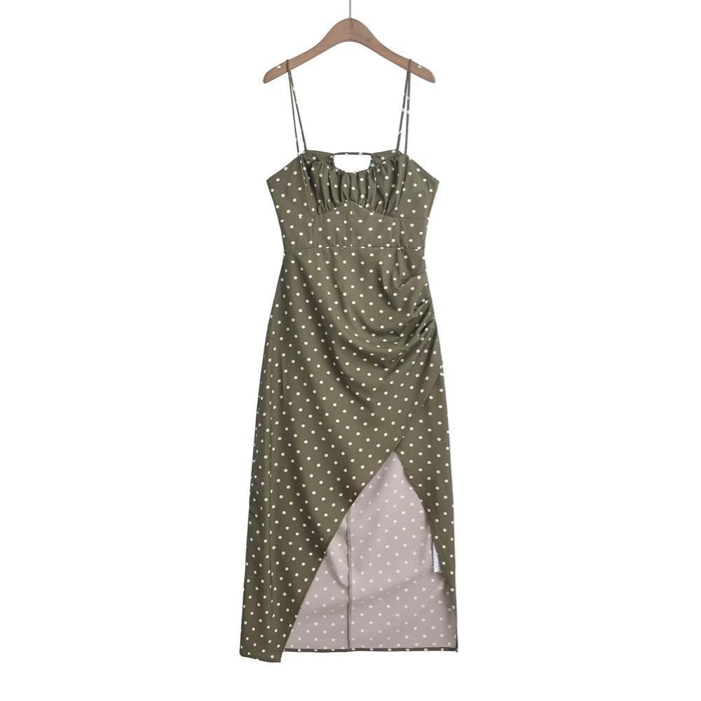 Jaro/Léto 2025 Slim Fit Puntíkované Plisované Šaty na Ramínka