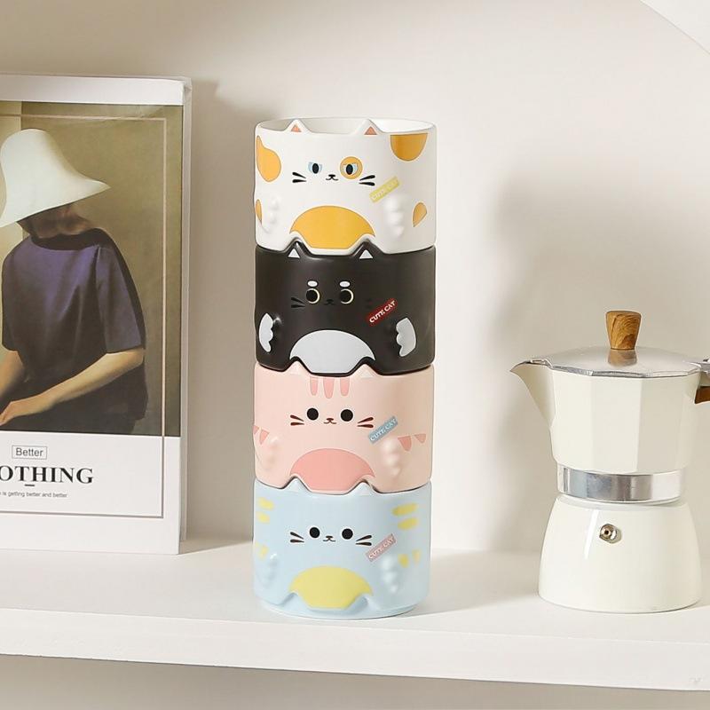 Cat Ceramic Cup Cartoon Cute Mug Stacked Against Cup Cat Cup Household Drinking Water Cup Coffee Cup Gift