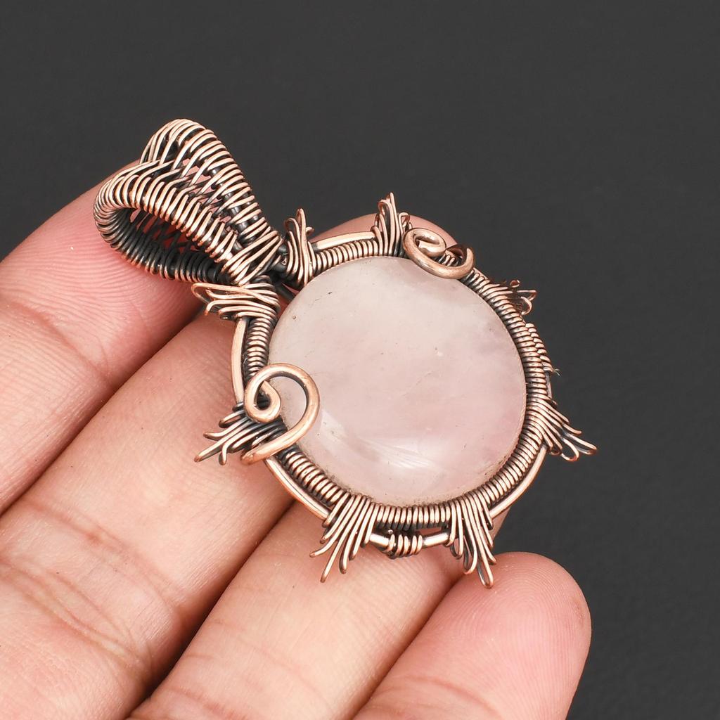 Rose Quartz Gemstone Pendant  Copper Wire Wrapped Jewelry Unique Boho Healing Stone Pendant for Women