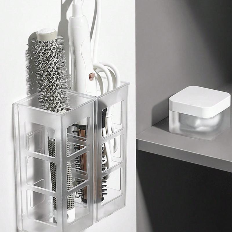 1pc Household Rolled Edge Storage Box, No Drilling Required; Barber Tool Manager, Curling Iron Organizer, Hair Styling Tool Holder
