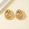 Gold-Plated Double-Layer Circle Stud Earrings for Women - Stylish and Popular Design