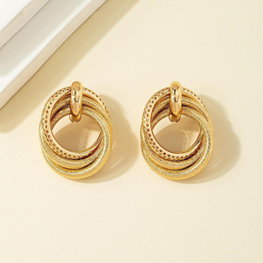Gold-Plated Double-Layer Circle Stud Earrings for Women - Stylish and Popular Design