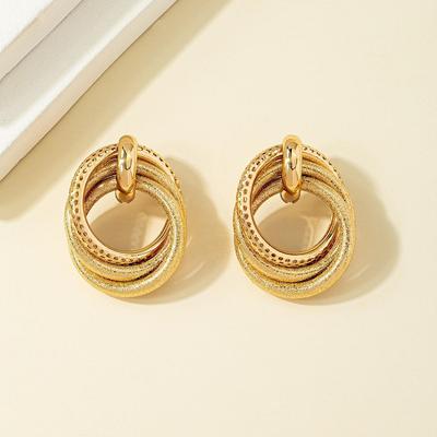 Gold-Plated Double-Layer Circle Stud Earrings for Women - Stylish and Popular Design
