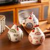 Ceramic Spice Jar 400ml Rooster Shape Cookie Jar with Lid Hand-Painted Floral Pattern Kitchen Container for Salt Sugar Pepper And Snacks Storage