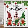 Christmas Gnomes Shower Curtain Set,Cute Winter Xmas Holiday Tree Buffalo Check Plaid Shower Curtains For Bathroom Decor,Hooks