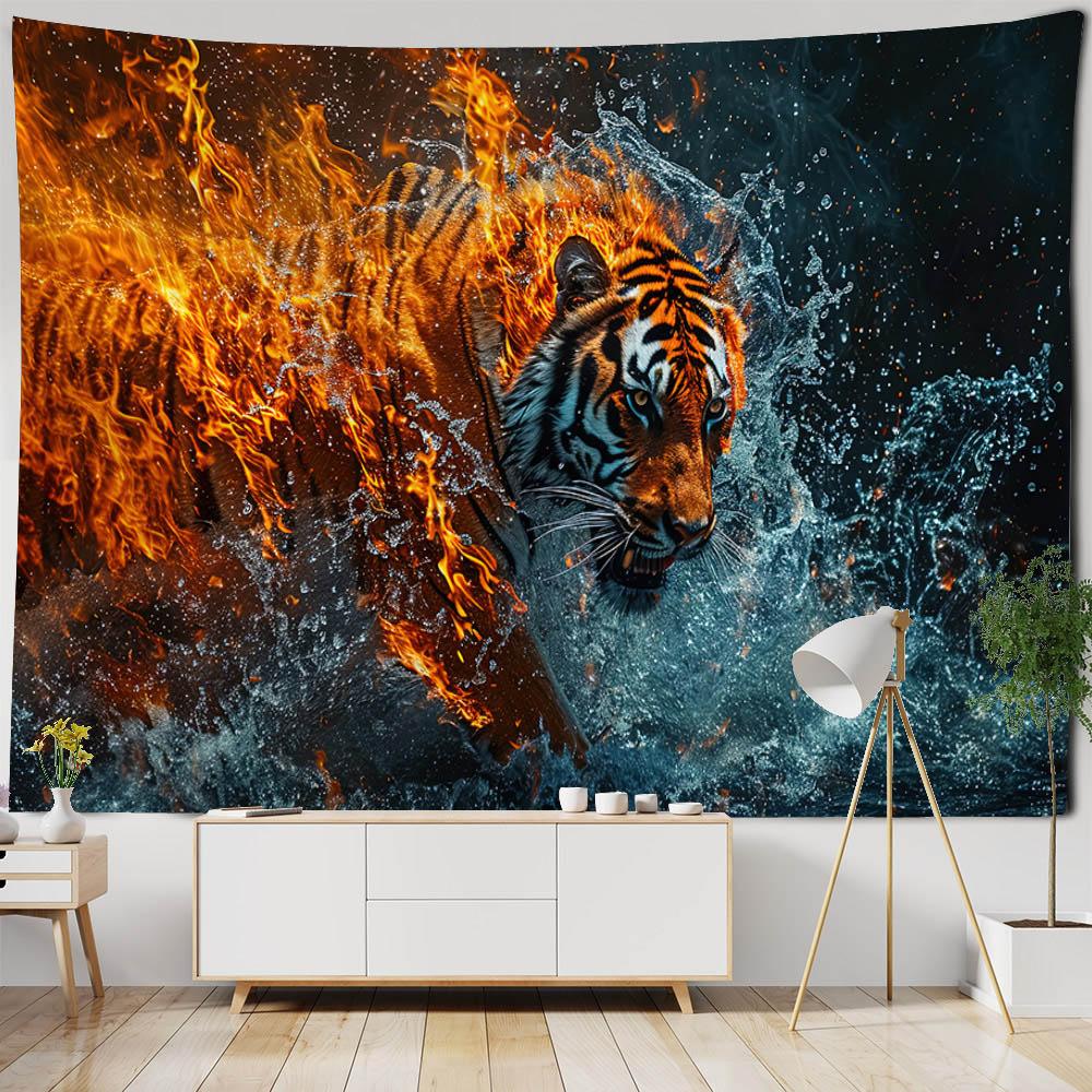 Tiger art tapestry, animal illustration wall hanging cloth, home wall decoration background cloth dormitory living room bedroom