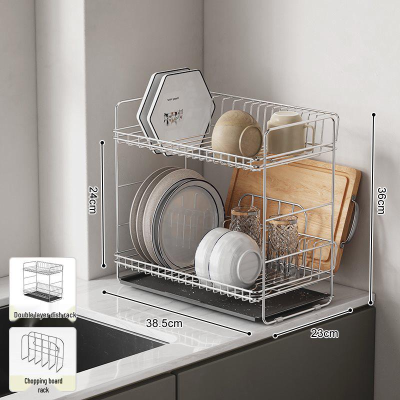 304 Stainless Steel Double-Layer Kitchen Dish and Bowl Drain Rack