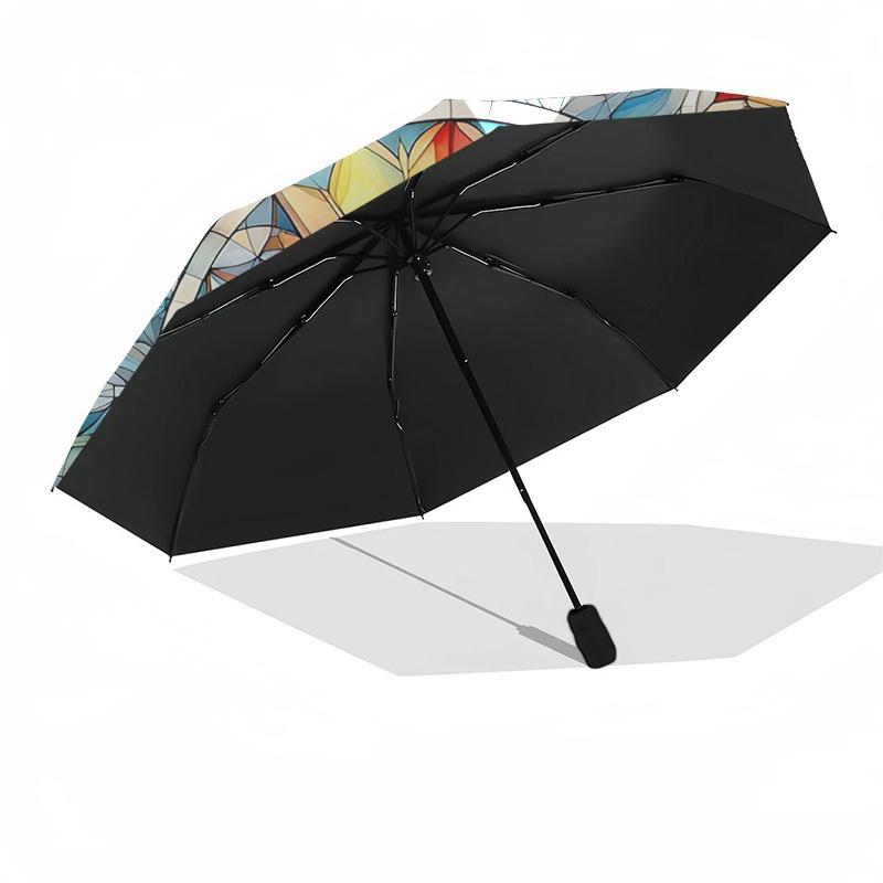 1pc Stained Glass Mandala Design Automatic Opening Folding Umbrella with 8-Bone Iron Frame, Suitable for Fans, Travel, Daily Use, Outdoor, Festive Gif
