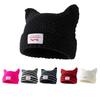Cross-Border Korean Little Devil Bull Horn Knit Hat with Cute Stripes - Women's Warm Woolen Hollow Design