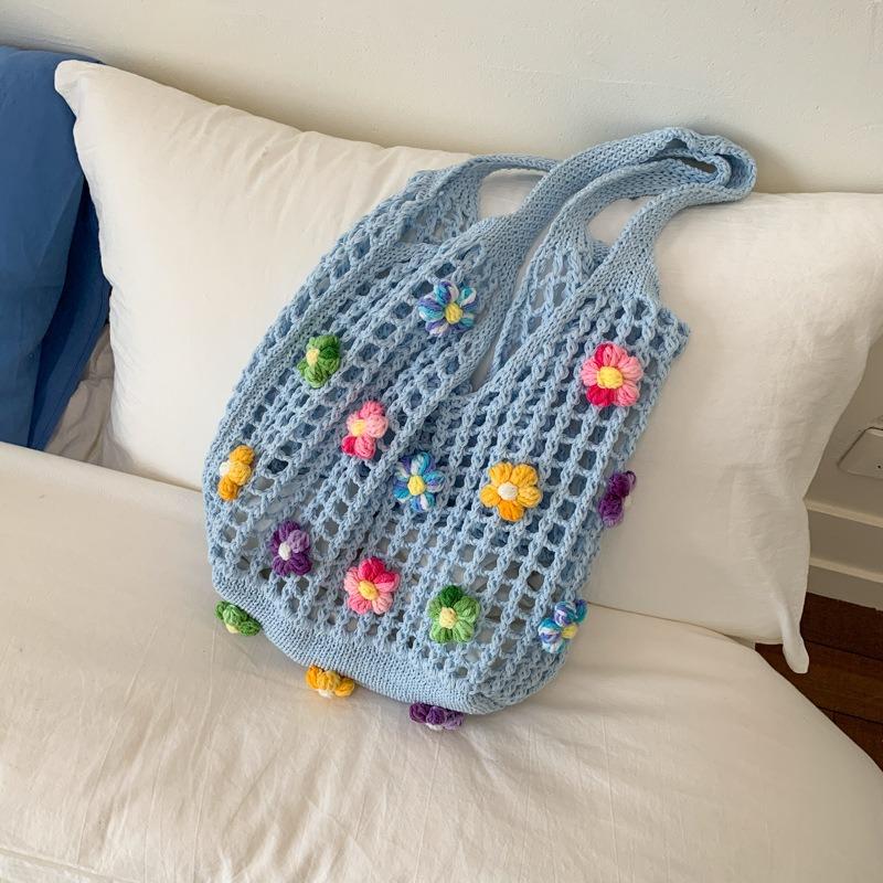 Large capacity high-end flower tote bag women's new summer fashion hollow woven shoulder bag