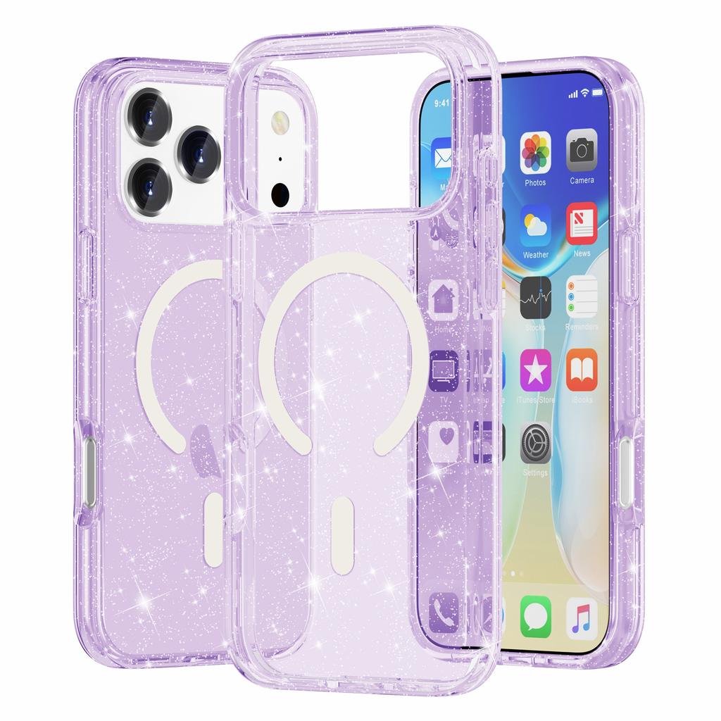 For iPhone 17 Pro Case Compatible with MagSafe Glitter Powder PC + TPU Phone Cover