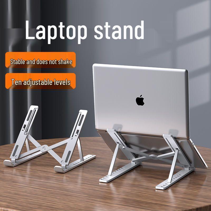 Foldable Adjustable Height Laptop Cooling Stand with Storage and Stability.