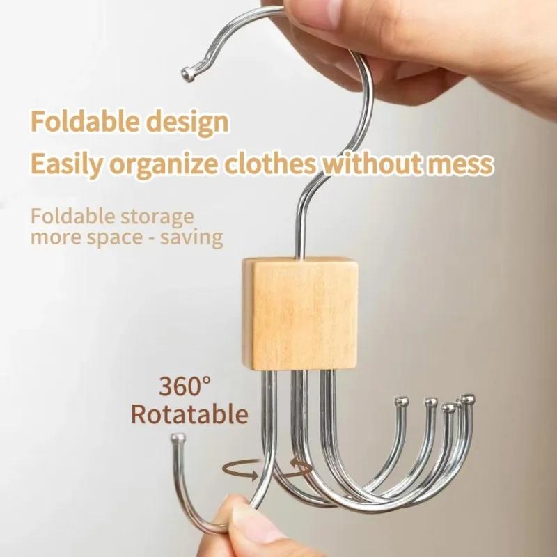1/2/3pcs 360° Rotating Storage Hanger Hook Multi-Claw Bag Metal Belts Rack Multifunctional Hook Wooden Organizer For Bras Ties