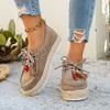 Women's Platform Fashion Single Shoes Fall New Retro Versatile Front Strap Beaded