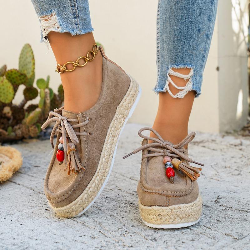 Women's Platform Fashion Single Shoes Fall New Retro Versatile Front Strap Beaded