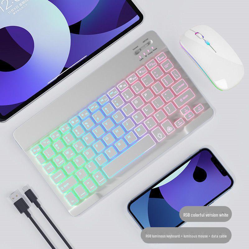 "Portable Rainbow Bluetooth Keyboard and Mouse Set for iPad & Mobile Devices"