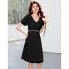 Sanpowa Women's V-Neck Midi Dress with Fitted Waist