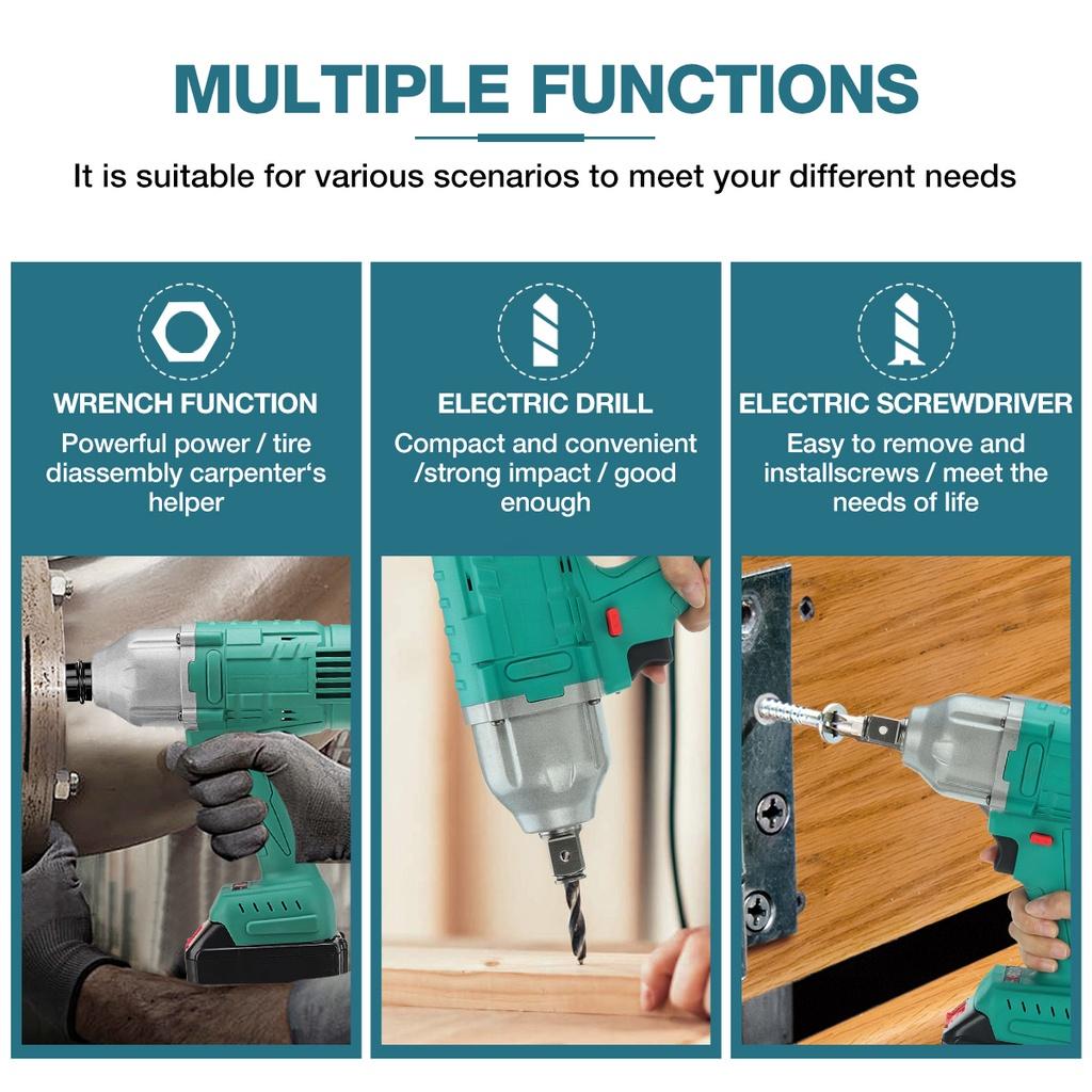 388vf 3/4 Inch 1900NM Brushless Cordless Electric Impact Wrench Power Tool 19800Amh Li Battery For 18V Battery