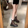 Shoe Shrinkage Horse Leather Height Raised Coarse Heel Platform Sole Lace-Up Side Zipper Martin Boots