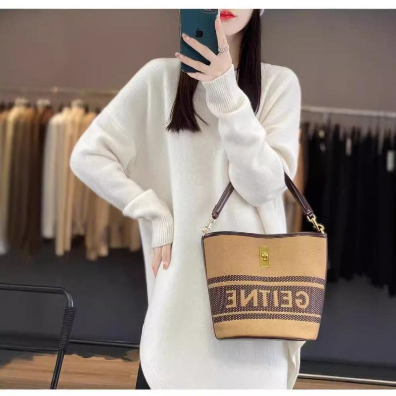 Autumn and winter new sweaters women's medium and long lazy wind round neck soft waxy skin-friendly knitted sweater loose top