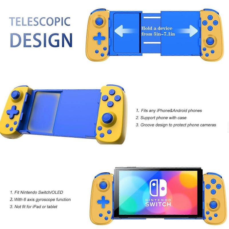 D6 Wireless Stretching Extendable Gaming Controller Joystick Pad Compatible For IPhone Android Phones Switch Gamepad(Yellow)