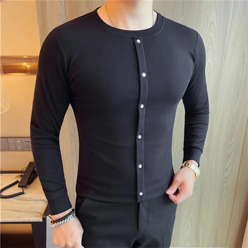 Autumn Winter Slim Fit Men's T-Shirts Solid Color Long Sleeve Cotton Youthful Vitality Casual Tshirt Men Breathable Tees Tops