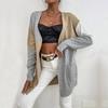 Temperament and Elegance Outer Wear Autumn and Winter Fashion Knitted Long-sleeved Colorblocked Sweater Cardigan Women
