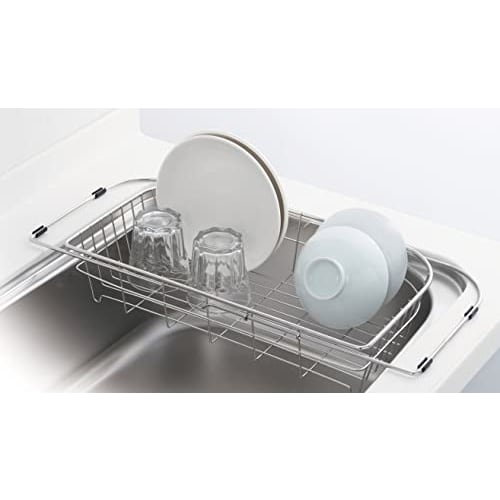 Pearl Metal Dish Drainer, Wide, Sliding Type, Stainless Steel, for Sinks, At Aqua, HB-6590