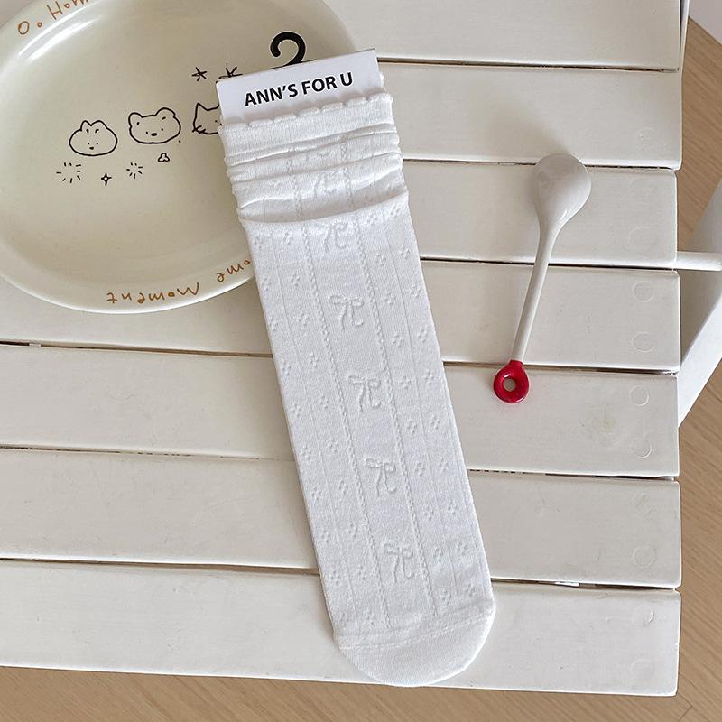 Seasonal White Socks, Mid-Leg Socks, Hollow And Light, Breathable, And Versatile Girls' Soft Glutinous Style Stockings