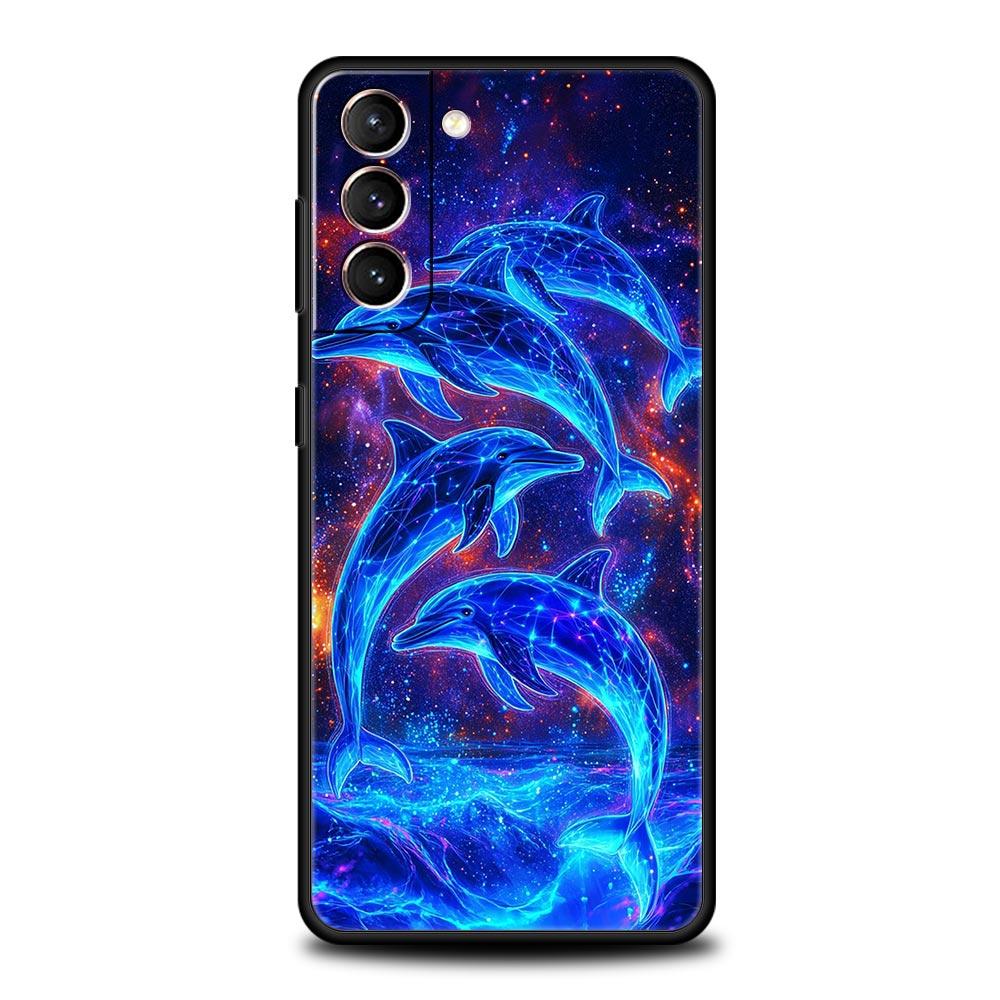 Ocean Animal Cute Dolphin Sea Turtle Phone Case For Samsung Galaxy S26 Ultra S25 Plus S24 FE S23 S22 5G S21 S20 Cover Black Soft