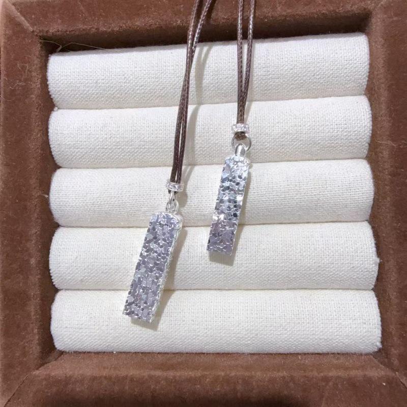 

999.9 Sterling Silver Four Directions Wealth Necklace with Crushed Ice and Gold Bar Accent