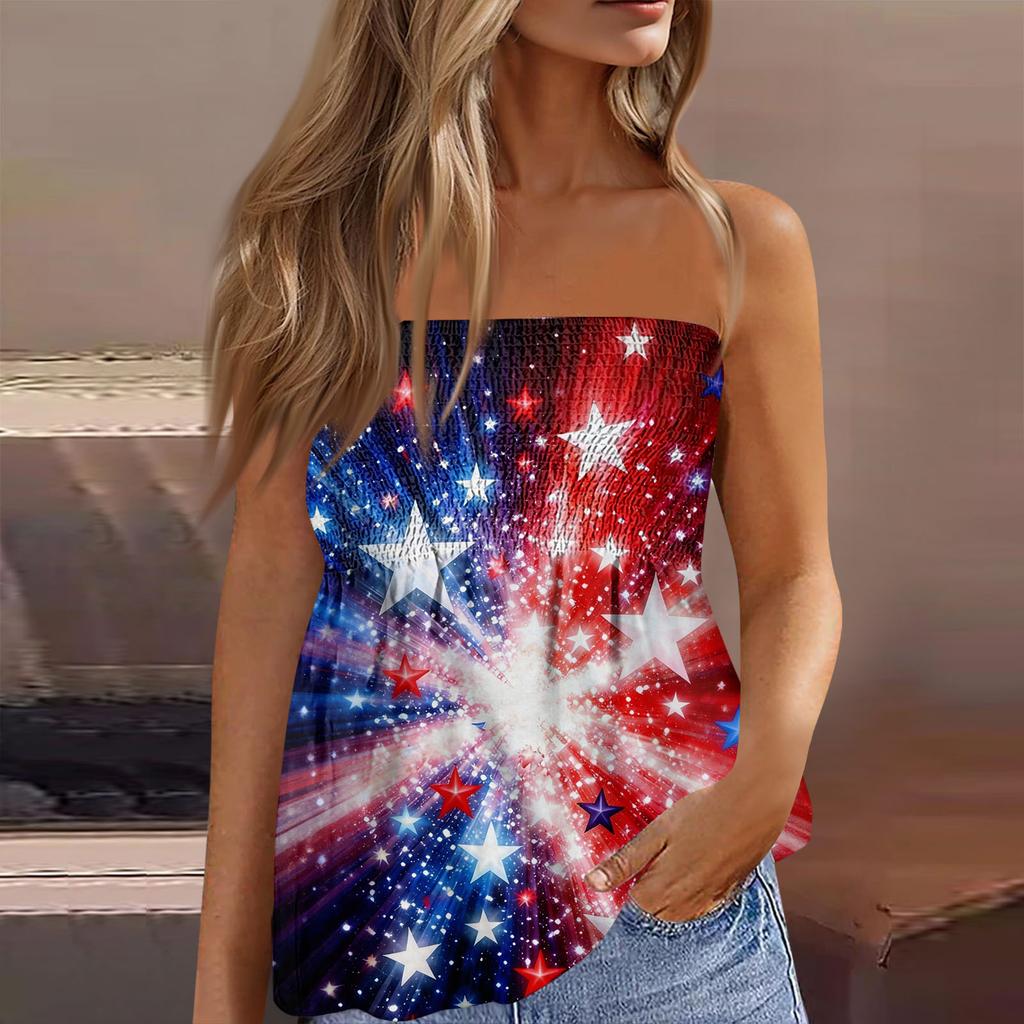 Summer Tube Tops For Women,Cute Sexy Off Shoulder Print Sleeveless T-Shirt