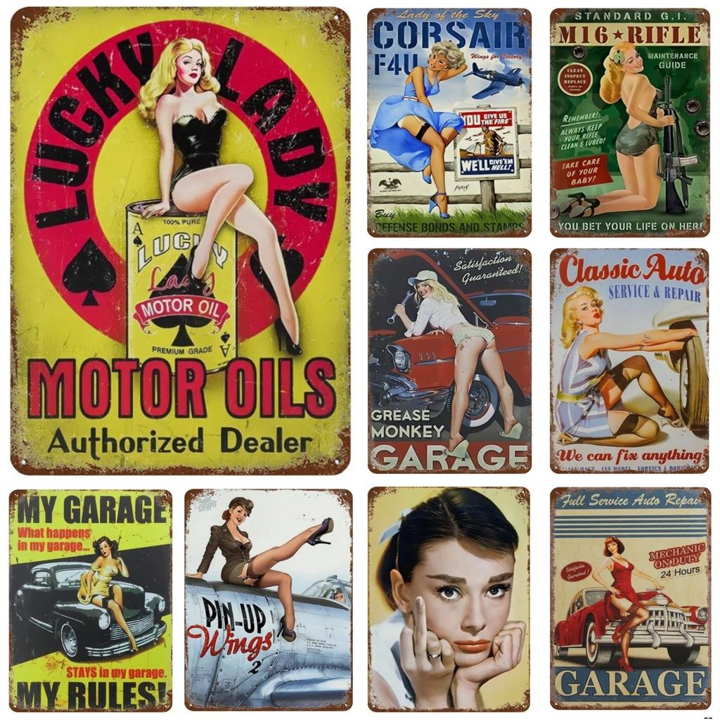 Vintage Metal Tin Sign Midnight Lounge Pin Up Girl for Home Gass Bar Pub Kjøkken Garasje Restaurant Wall Deocr Plaque Signs
