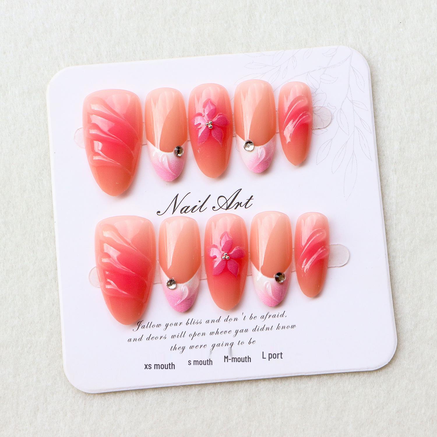 3D Pink Gradient French Style Wearable Fake Nails - European Design Nail Tips Stickers