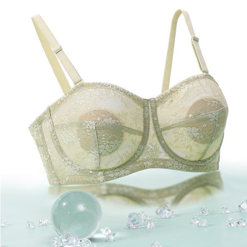 

Lace Ultra-thin Gathered Anti-sagging Detachable Double Shoulder Straps Underwear Women s Side Breast Non-slip Bra M чорний