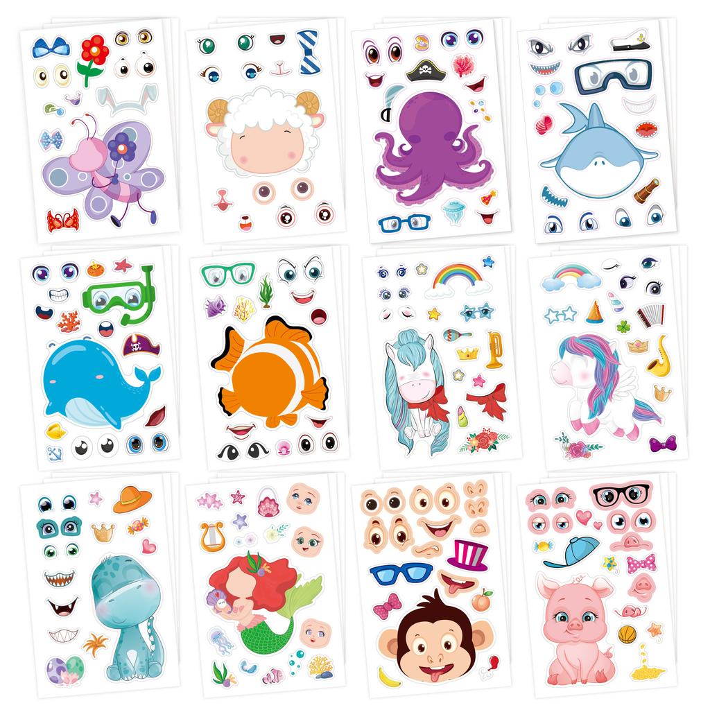New children's DIY stickers - "Make a Face" stickers - Cartoon animals - Change faces and outfits stickers