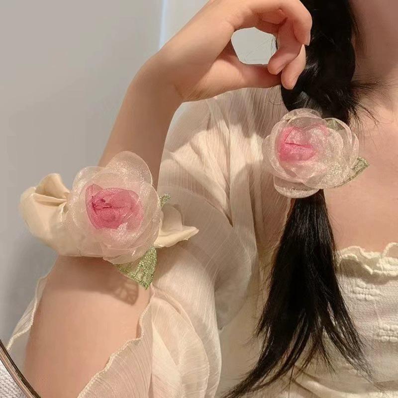 Elegant French Style Mesh Rose Hair Clip Women Headwear Vintage Floral Scrunchie Hairpin for Bride Wedding Party Favor for Guest