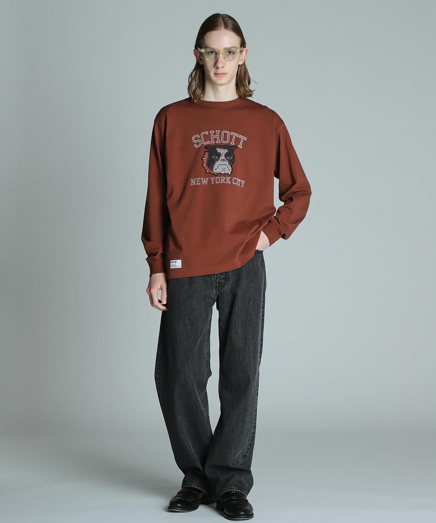 Schott Color Flocky Bulldog Long Sleeve T-Shirt, Men's, Size XL, 050, Brown, 782-4230013