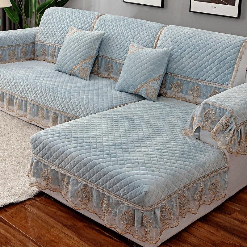 Luxury Solid Color Sofa Sets Cover Thick Sofa Slipcovers L Shaped Sofa Towel Lace Decor Couch Covers for Living Room