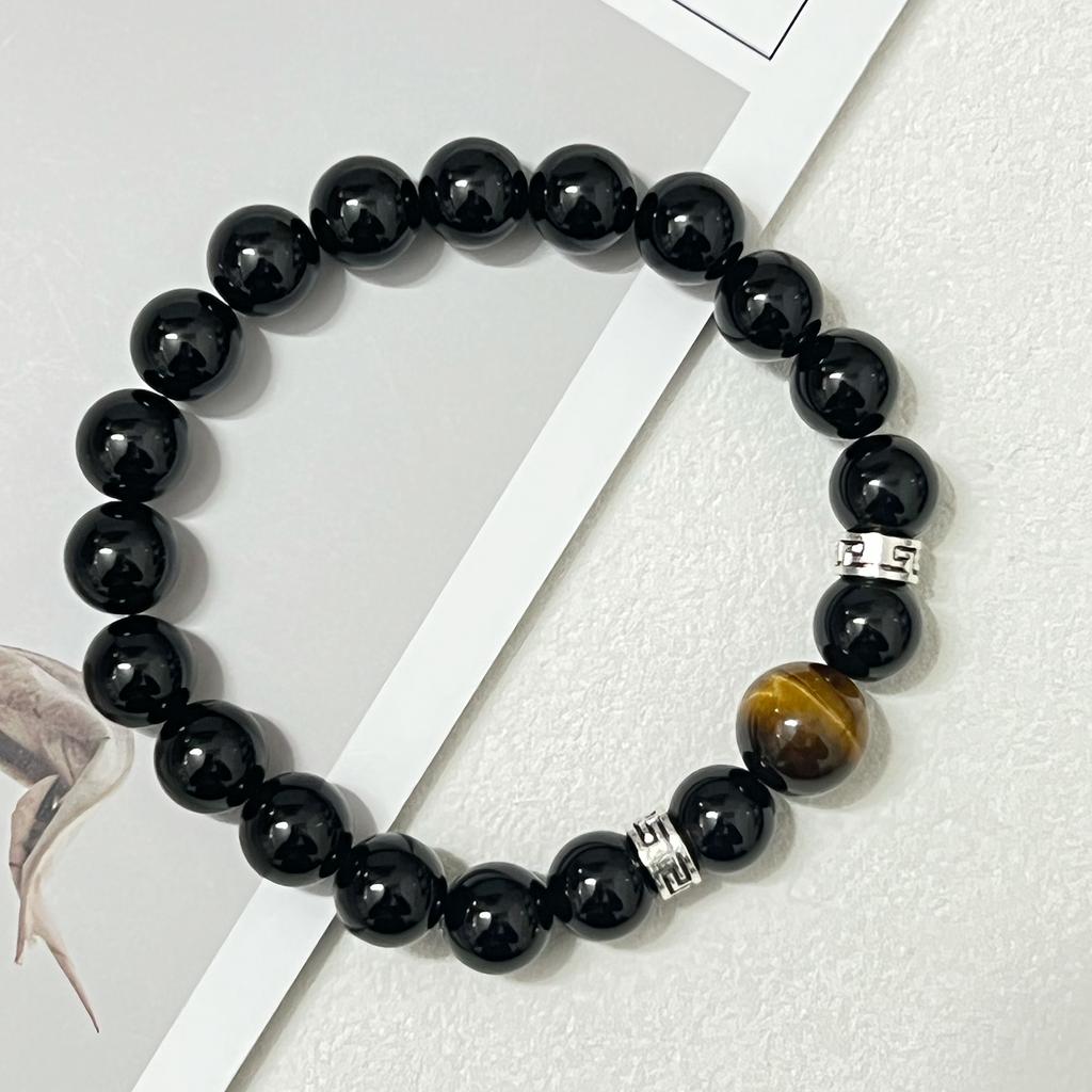 Obsidian Beaded Bracelets for Men 10mm Round Beads Natural Stone Anxiety Stress Relief Bangle Handmade Gemstone Jewelry Gifts