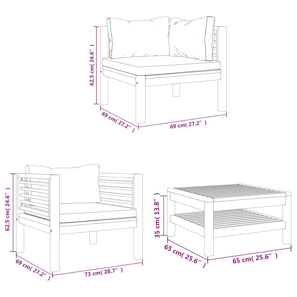 Patio Furniture Sets 5 Piece Garden Lounge Set With Cream Cushion Solid Acacia Wood