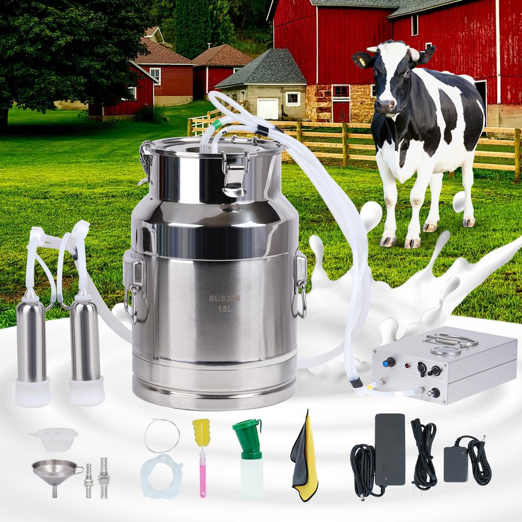 15L Electric Goat Milking Machine 220V Cattle Pulsating Milking Machine Stainless Steel Milker Bucket Vacuum Pump